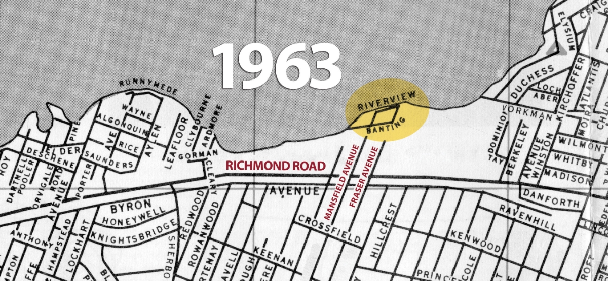 This street map of Ottawa published by the Tourism and Convention Bureau in 1963 shows where Banting Avenue used to be.