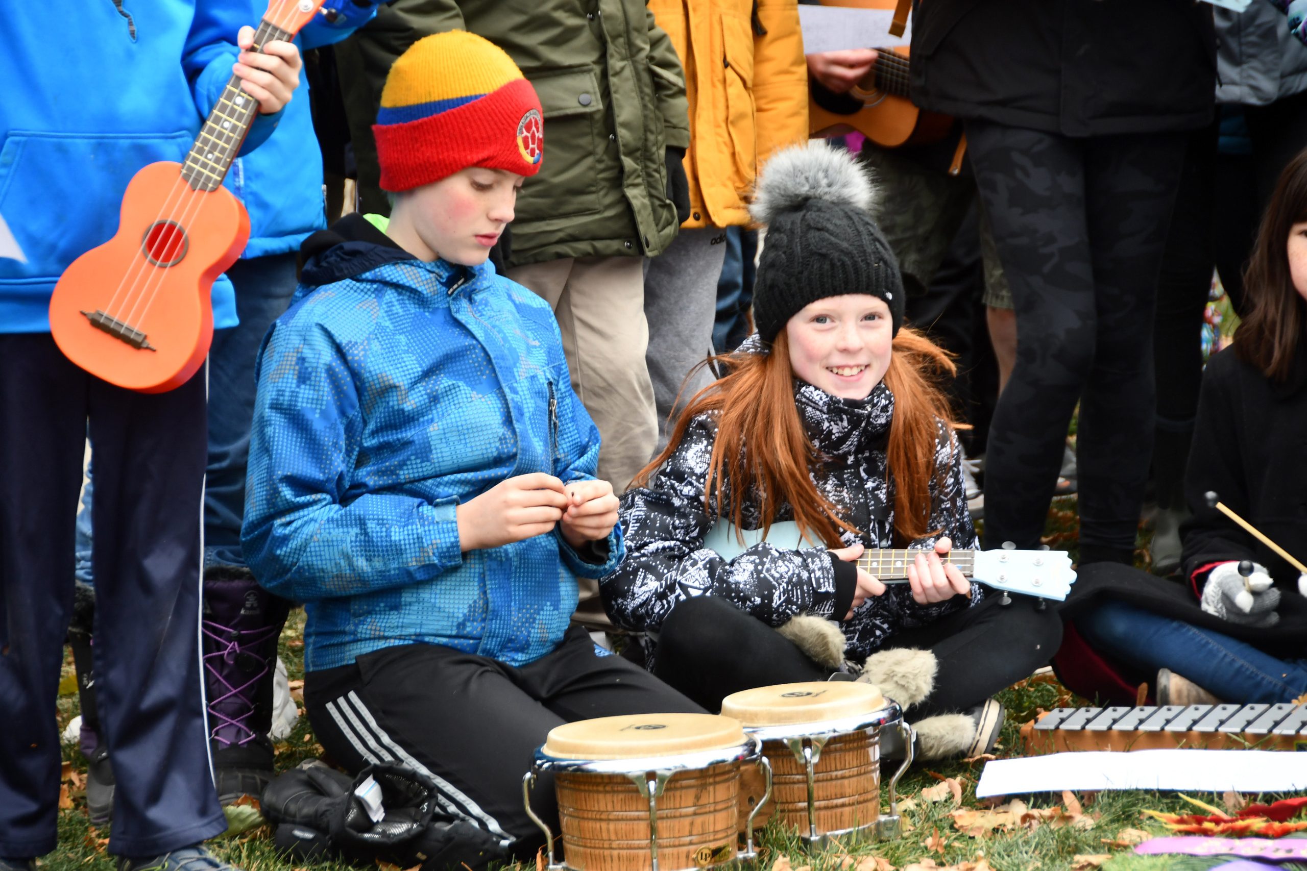 Two students from the School of Rock program at Churchill Alternative School prepare to play during this year's Remembrance Day ceremonies in Westboro. Photo courtesy Helen Flaherty, Westboro Legion