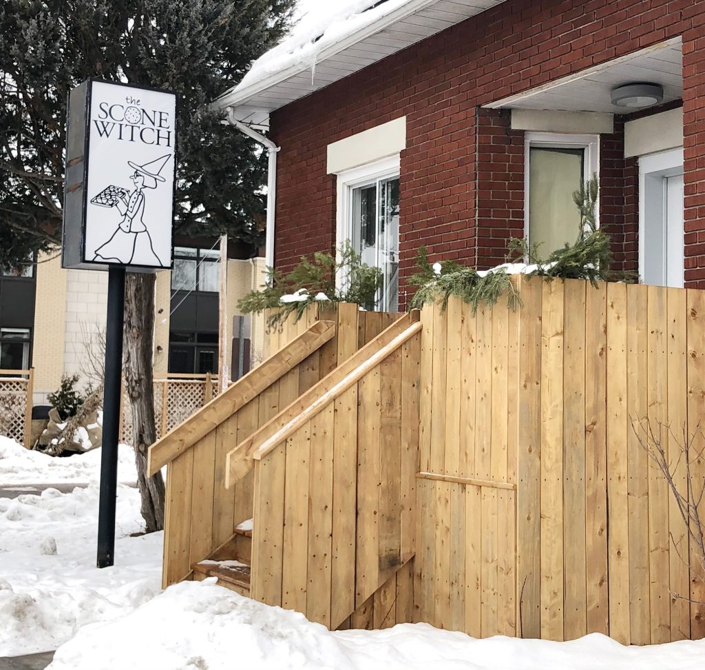 The exterior of the SconeWitch location in Westboro after a snowfall