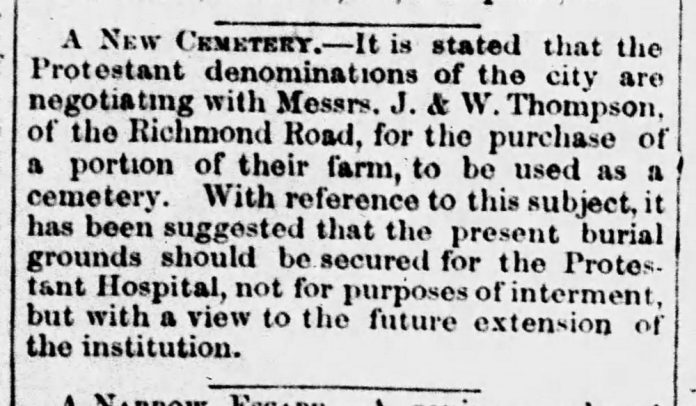 A black and white newspaper clipping discussing the debate about the placement of the Ottawa cemetery in the April 22 edition of the Ottawa Daily Citizen|A black and white newspaper clipping discussing the debate about the placement of the Ottawa cemetery in the May 5