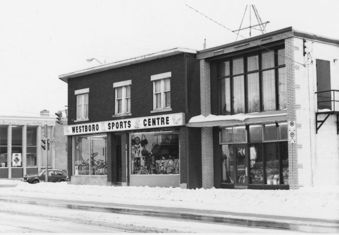 A picture of the Westboro Sports Centre in the 1970s.|A photo of an ad for Watson's Quality Drug Store in 1927.|A photo of a newspaper ad for Port's Westboro Feed Store in Ottawa in 1924.|A newspaper ad for the Westboro Sports Centre that ran in 1948.|A photo of the original hotel/store that was on the Richmond block in the late 1800s.|||||