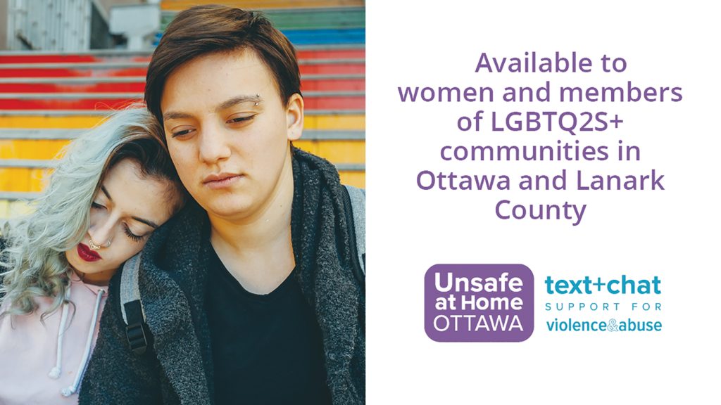 Two people lean on one another in a graphic for Unsafe At Home Ottawa