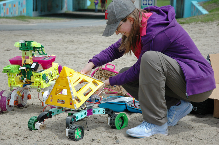 Erin Kennedy logs data for one of her prototype bots.