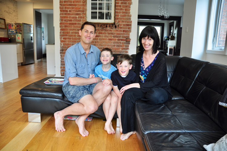 Eric Lussier and Alison Zinni with their sons Oscar and Jack. ?Photo by Andrea Tomkins