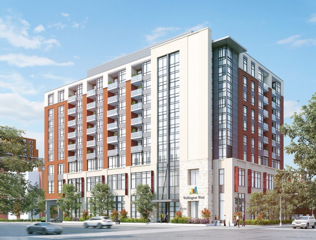 A rendering of the exterior of the Wellington West Retirement Community building in Hintonburg.