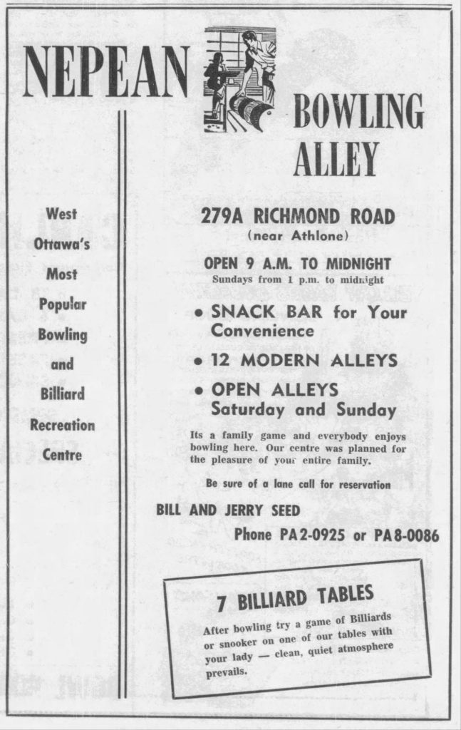 An old Ottawa Citizen clipping promoting a pool room in Kitchissippi. 