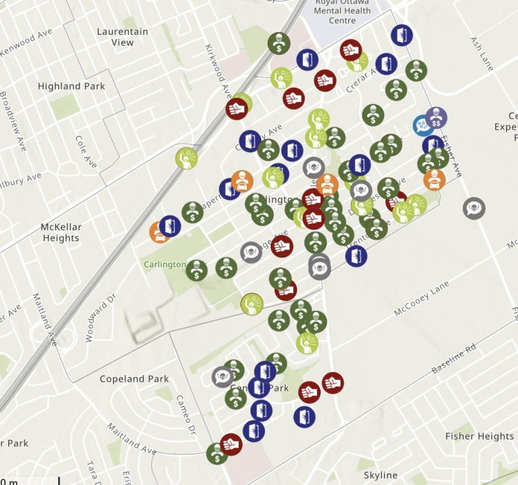 A map showing where incidents of crime occurred. 