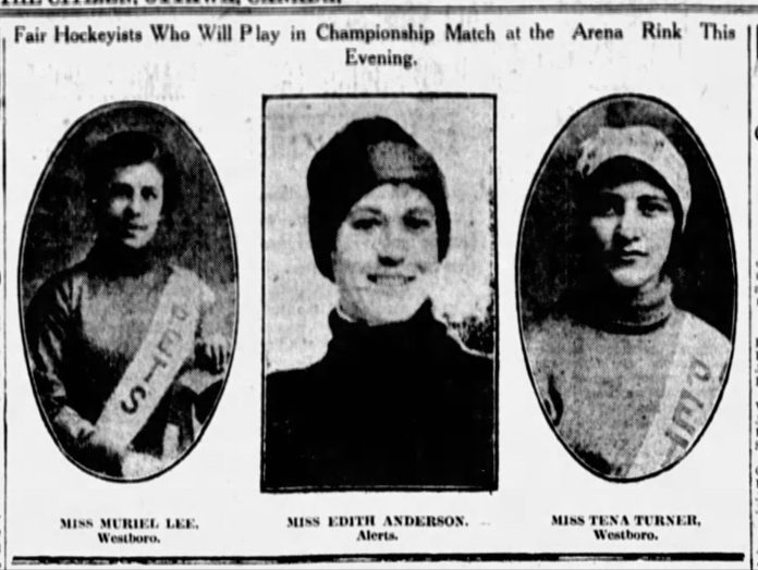 An old newspaper clipping showing photos of three of the women.