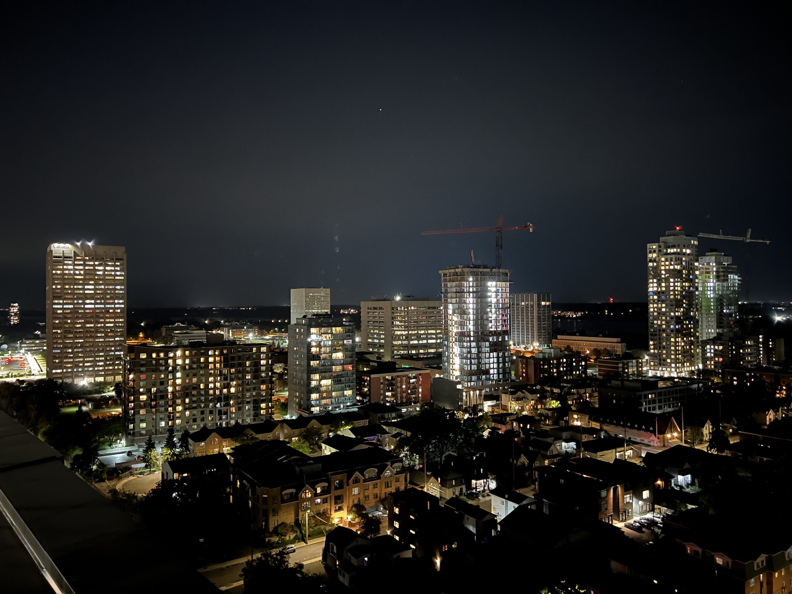 The Tunney’s Pasture skyline as seen at night.  The photo is taken from a high rise. 