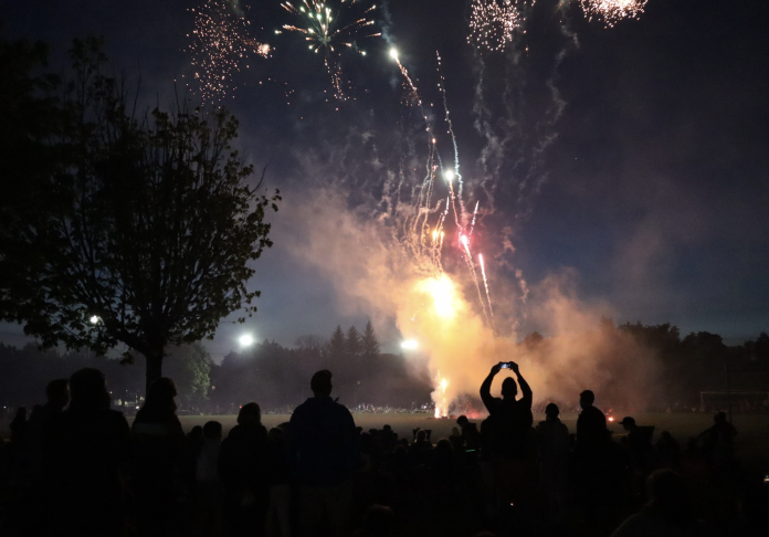 Different colours of fireworks are set off from the park.