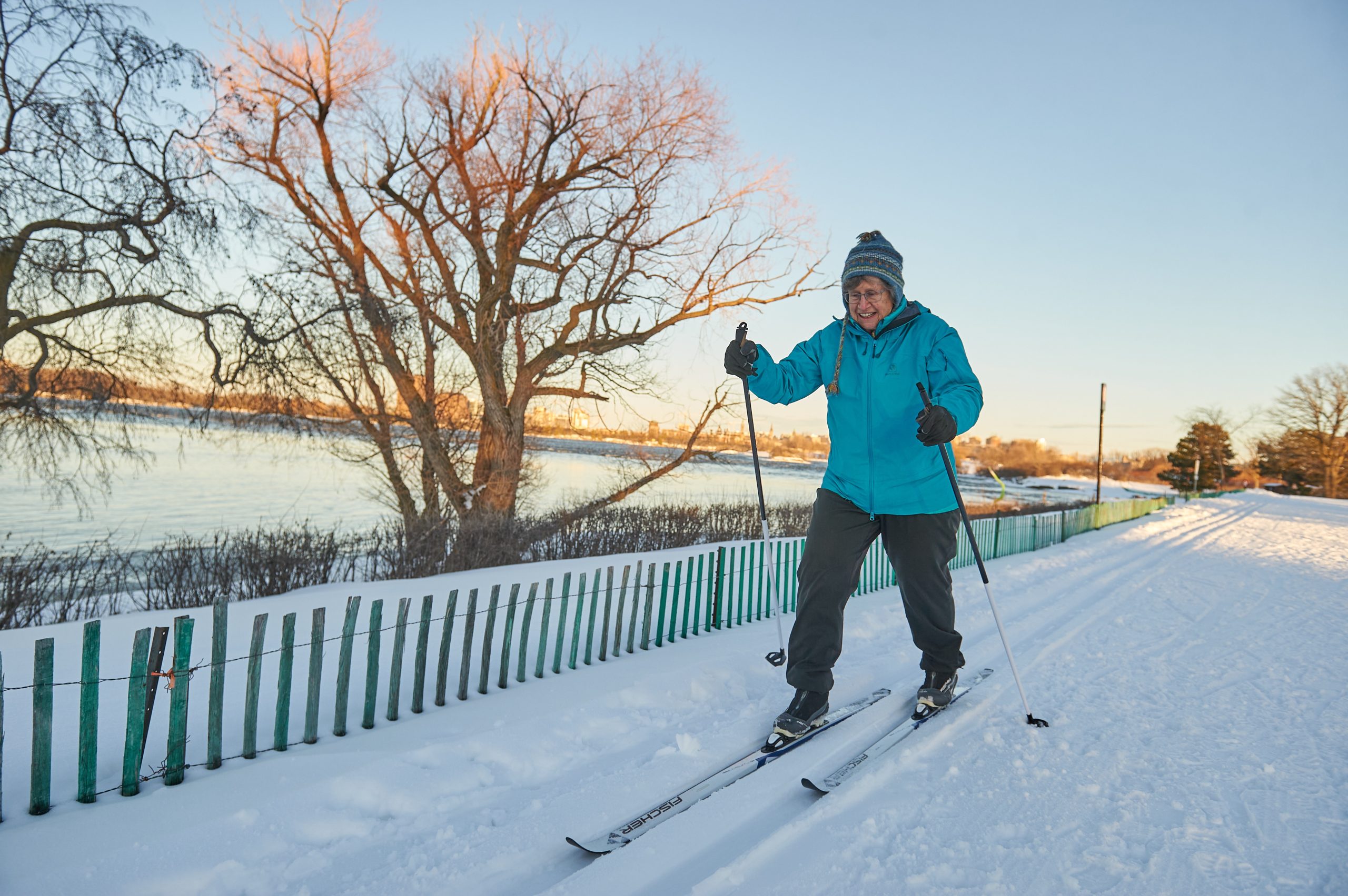 Linda is cross country skiing down the Kichi Sibi Winter Trail