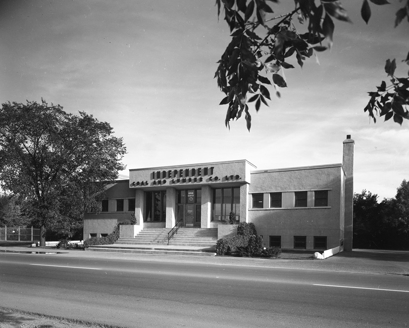 A black and white photo gram of the Independent Cole and Lumber headquarters