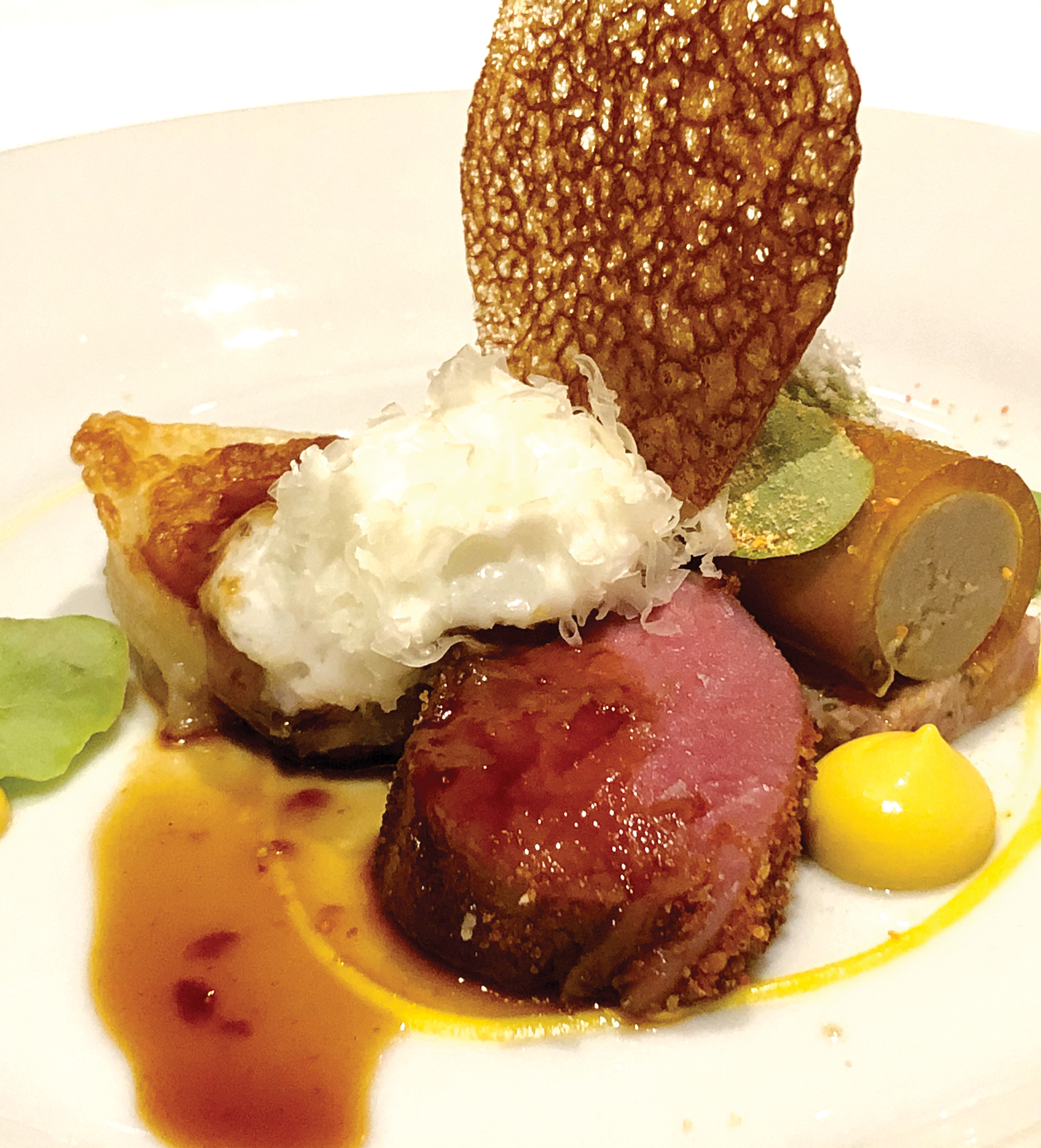 Ian Carswell’s gold medal winning dish, which included Milkhouse Farm & Dairy lamb with “Neeps and Tatties”. It was composed of buckwheat crusted lamb loin, roasted turnip, braised lamb pierogi and a playfully-named “Scott-ish” paté.