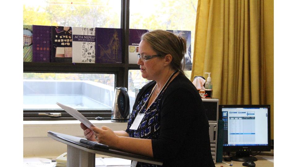 CBC Radio reporter, Hallie Cotnam, read W.P. KInsella’s short story, “The Thrill of the Grass,” to Ms. Smid’s yearbook class on Oct. 24 for National Library Day.