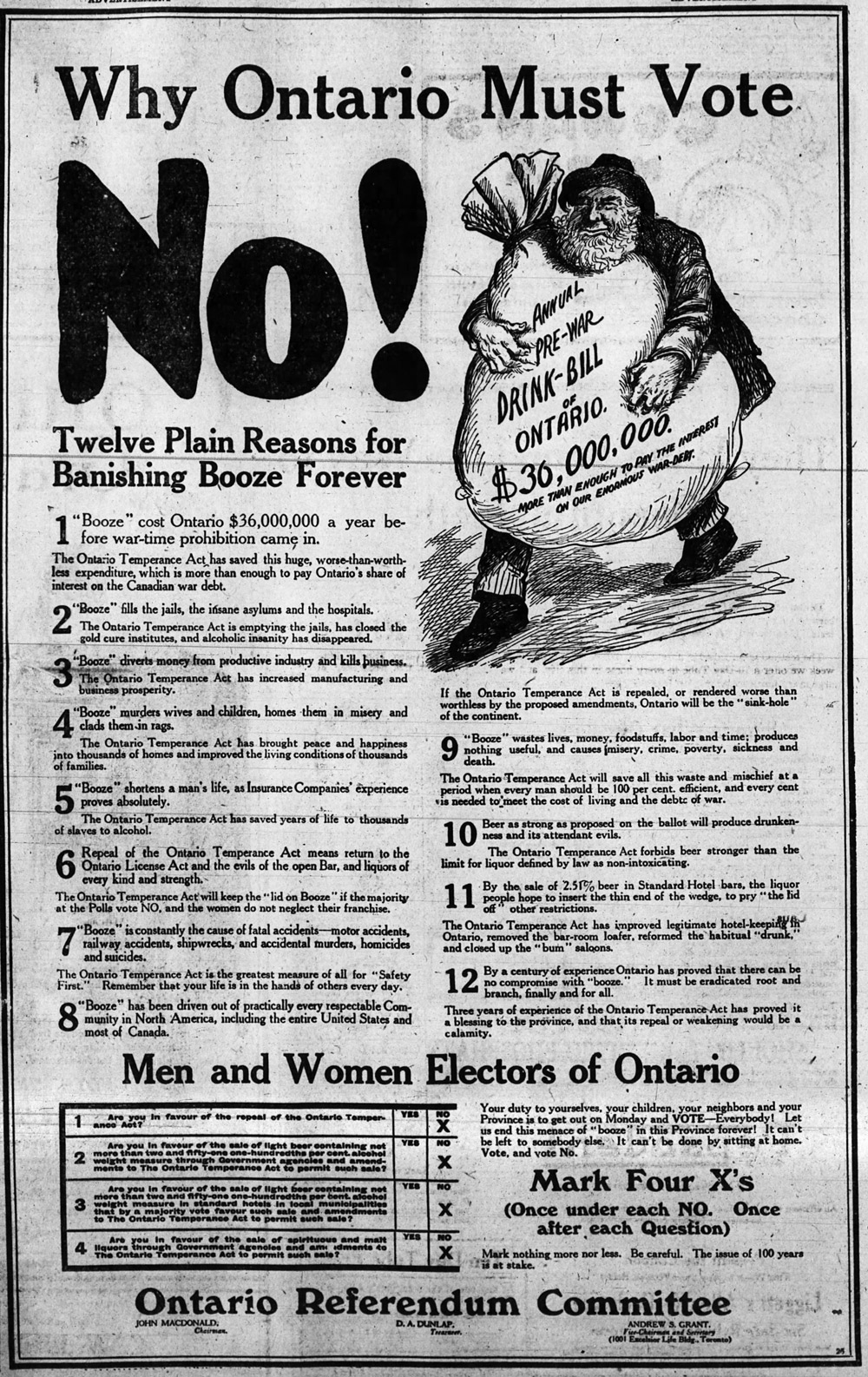 An ad from the Ottawa Journal, dated October 17, 1919, during the big referendum after WWI to repeal or continue prohibition. (Click image to enlarge)