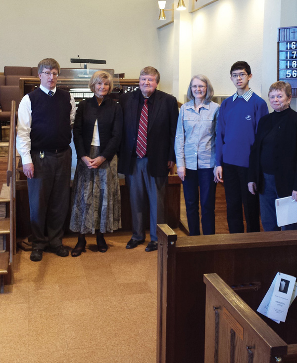 Donald Russell, Vija Kluchert, Donald Marjerrison, Dianne Smith, Samuel Lee and Sondra Goldsmith-Proctor at the Woodroffe United Church. Some of these musicians will be performing at this year’s Bach marathon on April 22. Photo submitted by Alison Kranias