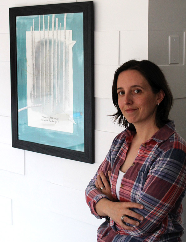 Cleo Thompson alongside the first work in her series, based on Ryan Adam’s cover of “Out Of The Woods.” Photo by Jospeh Hutt