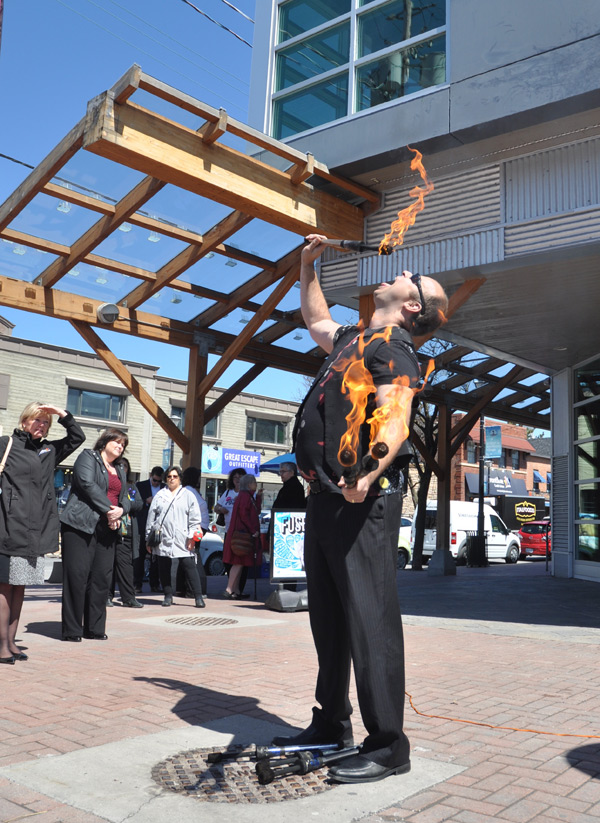 Performers of all kinds – musician, acrobats, “fire artists” – will fill up the street between Golden Avenue and the Superstore. Photo by Andrea Tomkins