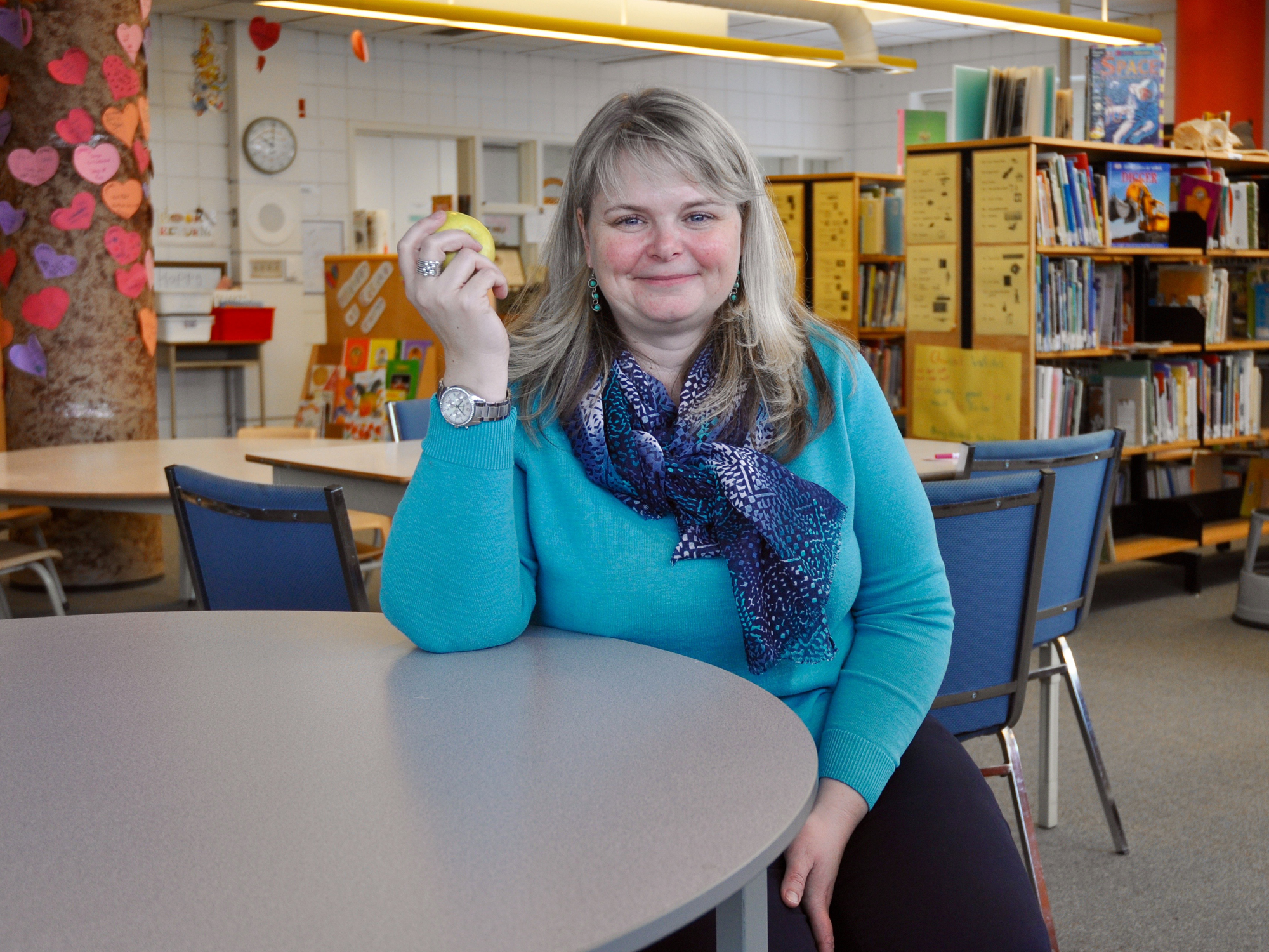 Churchill P.S. principal Megan Egerton says an apple a day is a “win-win for educators.” Photo by Andrea Tomkins