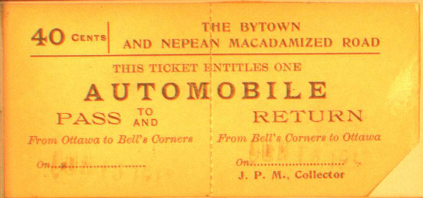 A Bytown and Nepean Road Company ticket from circa 1915. Image courtesy of the City of Ottawa Archives