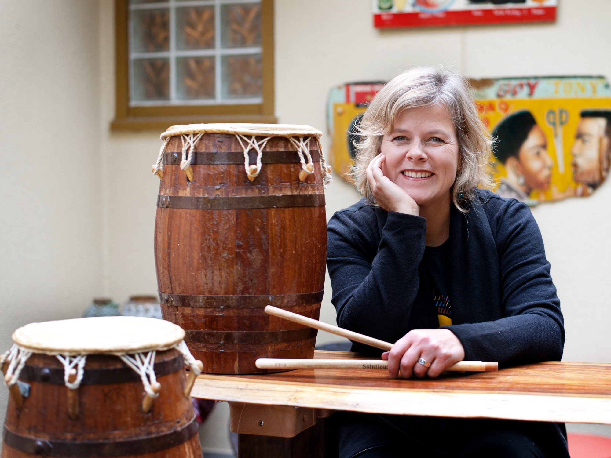 Armstrong says that with its ebbs and flows, a Ghanaian drum performance is a metaphor for life. Photo by Kate Settle