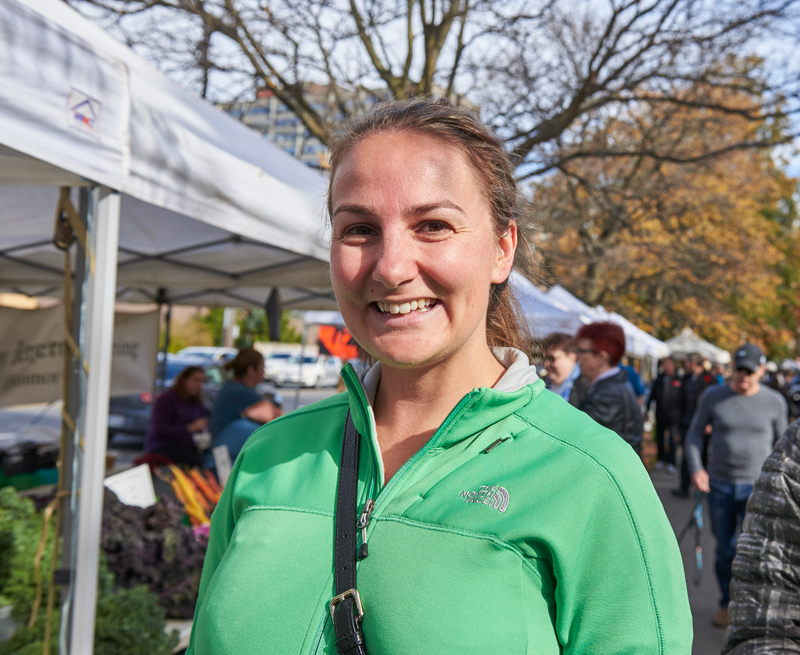 Heather Cudmore: “I love coming to the market because it’s a great chance to run into neighbours. Also, I like taking advantage of lots of fresh produce, special items like maple syrup, and honey. It’s part of my Saturday routine.”