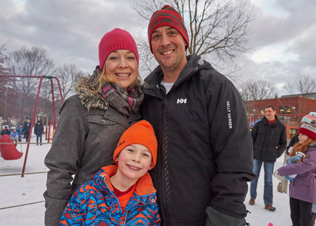 Maggie Green, Tyler Evans, Patrick Evans: “It’s a beautiful day out here. Our daughter is a Girl Guide and is working the hot chocolate stand.”