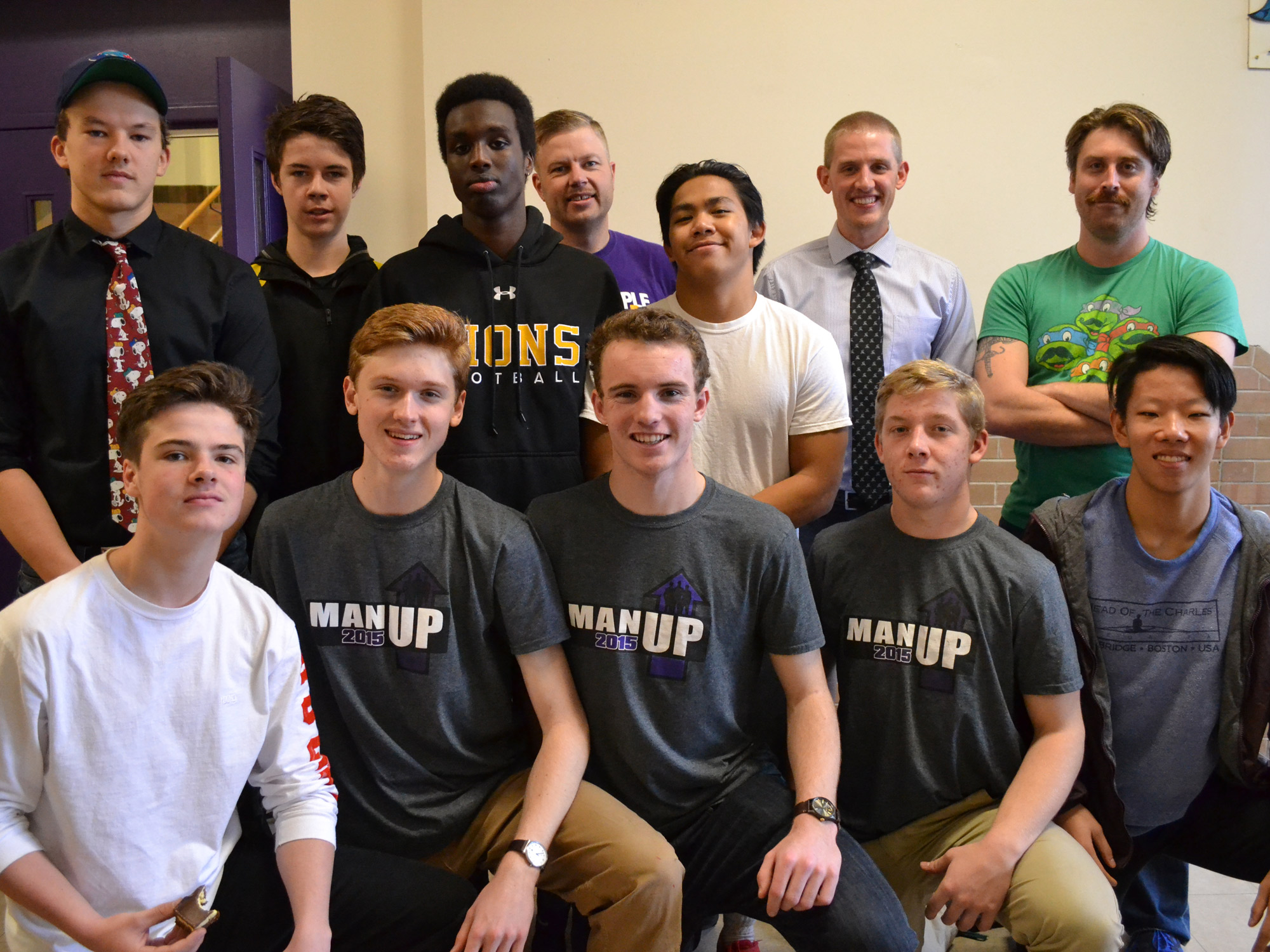 Meet the members of the Man Up Club at Nepean High School: (Back row, left to right) James Feschuk, Ryan Walsh, Jamal Boyce, John Unsworth, Patrick Santos, Chris Dunbar, Tyler Wallace. (Bottom row, left to right) Miles Lawlor, Eamon Kelly, Nicholas Cooke, Cam Dowell, Nicholas Lee. Photo by Cindy Lam