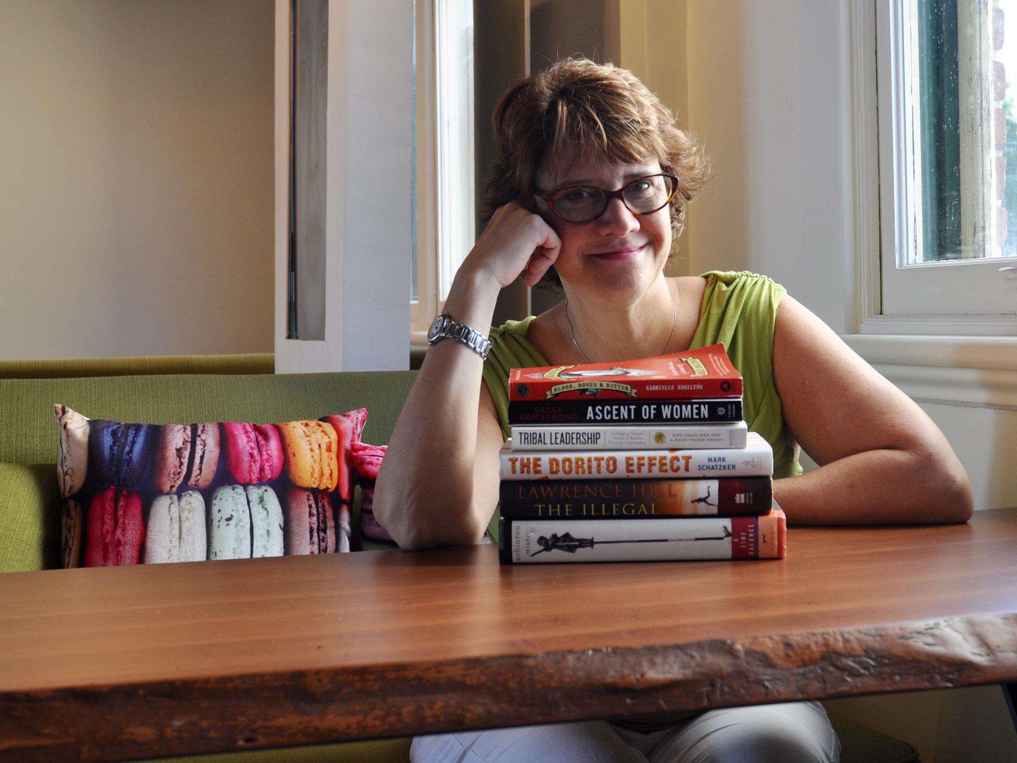 heila Whyte of Thyme & Again has a balance of fiction and non-fiction on her nightstand, and of course, a few books about food. Photo by Andrea Tomkins