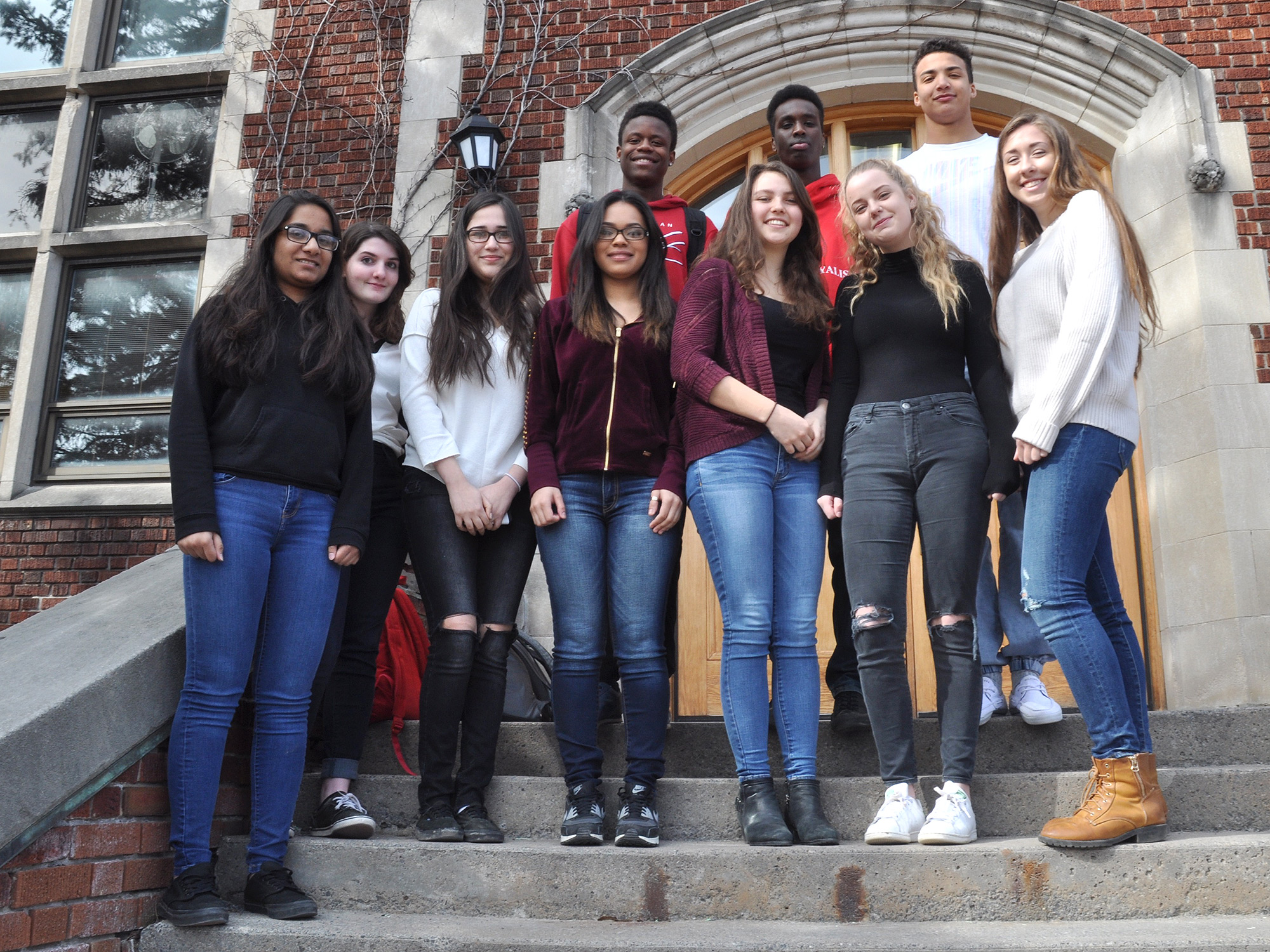 The members of S.W.A.T. at Nepean High School. Front row: Iqra Yaqoob, Julia Mela, Eva Vahidi, Aliyah Poon Young, Julia Paris, Maya Seymour, Hannah Thomsen. Back row: Shemond Charley, Jamal Koulmiye-Boyce, Elias Hancock. Photo by Andrea Tomkins