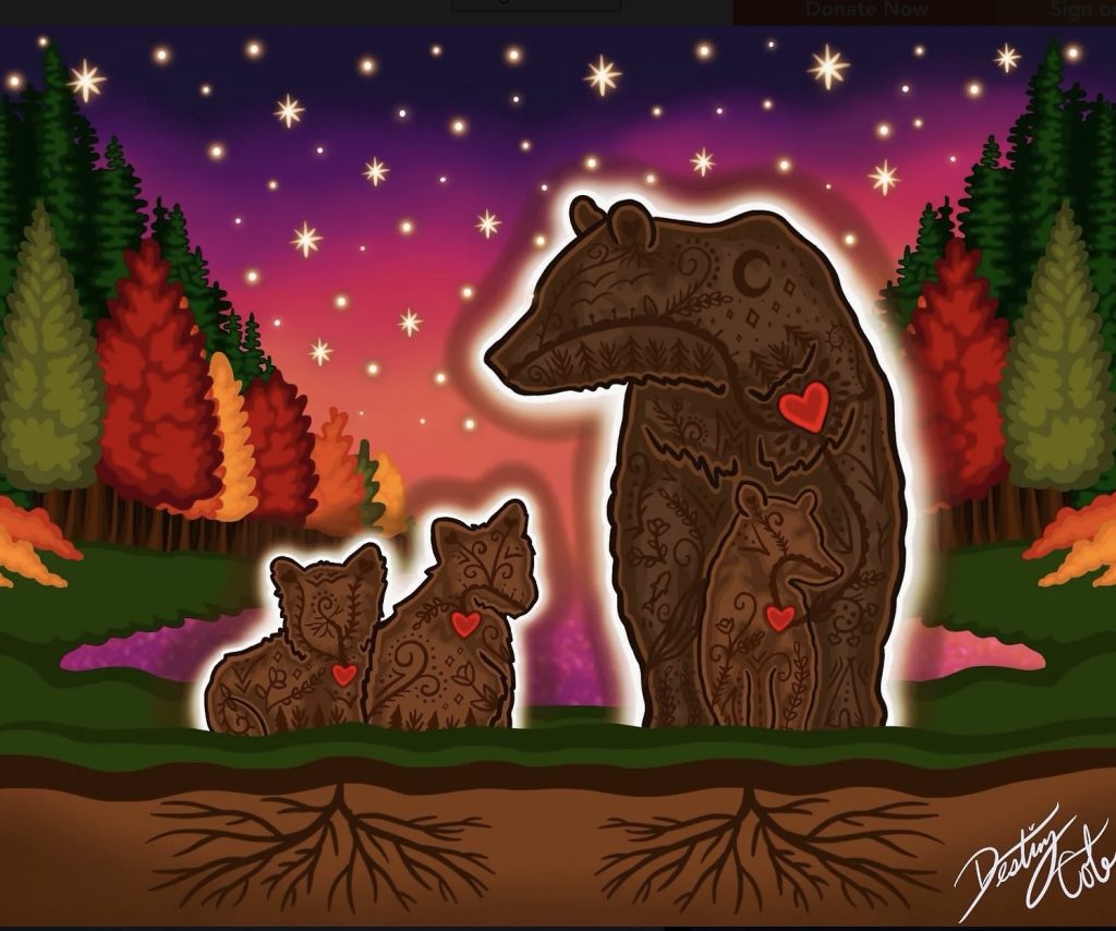 A painting of three bears.